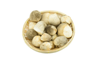 volvariella volvacea mushroom on basket isolated white backgroun