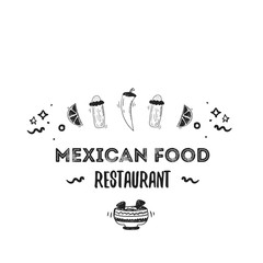 Black sketch mexican food logo. Fast  cafe design template