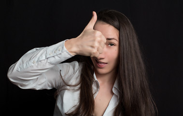 Pretty young girl show emotions isolated on black