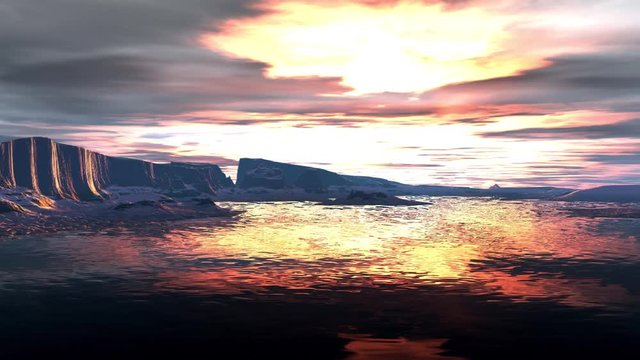 Mountain and  lake. Landscape of stranger planet. Animation. 4К