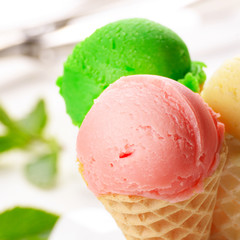 Ice cream cones and scoop
