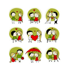 Couple in love kissing, valentine sketch for your design