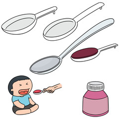vector set of liquid medicine spoon