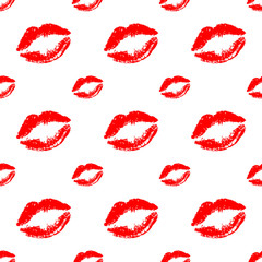 Seamless red lips pattern on white