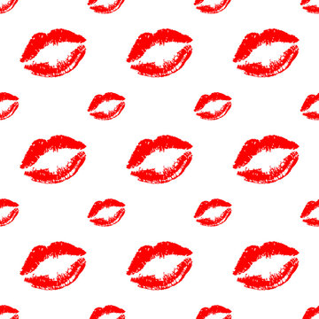 Seamless red lips pattern on white