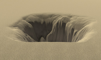 deep pit in the desert 3d rendering - obrazy, fototapety, plakaty