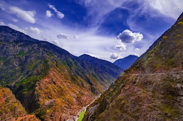 Fototapeta na wymiar aerial view to Indus river and valley, Karakoram, Pakistan