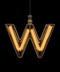 Alphabet W made of light bulb. 3D illustration