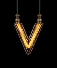 Alphabet V made of light bulb. 3D illustration