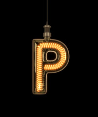 Alphabet P made of light bulb. 3D illustration