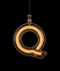 Alphabet Q made of light bulb. 3D illustration