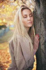 Blond woman relaxing outdoor