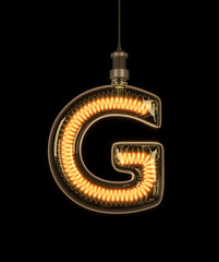 Alphabet G made of light bulb. 3D illustration