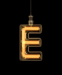 Alphabet  E made of light bulb. 3D illustration