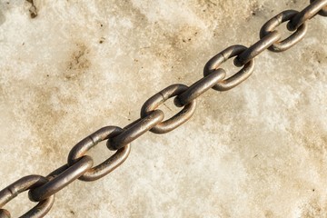 Old rusty vintage steel chain. Macro shot. 