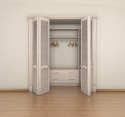 empty room interior and empty closet; 3d illustration