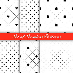 Six monochrome patterns for web, print, wallpaper, fashion fabric, textile design, background for invitation card or holiday decor.