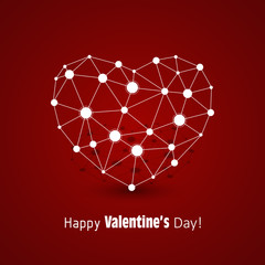 White heart made of connected lines and dots