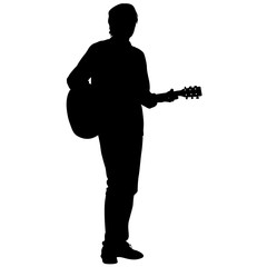 Silhouette musician plays the guitar. Vector illustration