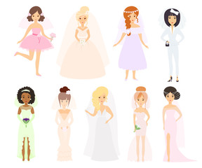 Wedding brides characters vector.