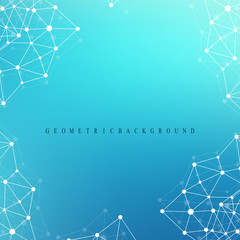 Geometric graphic background molecule and communication. Big data complex with compounds. Perspective backdrop. Minimal array Big data. Digital data visualization. Scientific vector illustration.