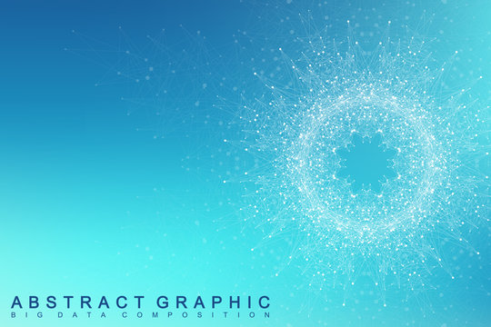 Fractal Element With Connected Lines And Dots. Big Data Complex. Virtual Background Communication Or Particle Compounds. Digital Data Visualization, Minimal Array. Lines Plexus. Vector Illustration.