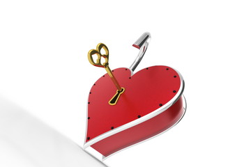 3D illustration Castle in heart-shaped open key.