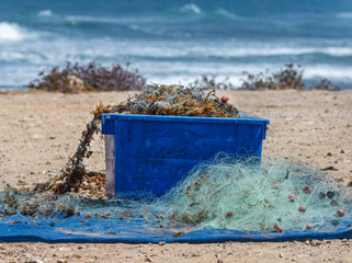 Fishing nets on the beach.
