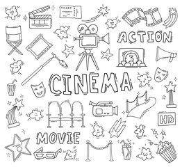 Set of hand drawn cinema icons