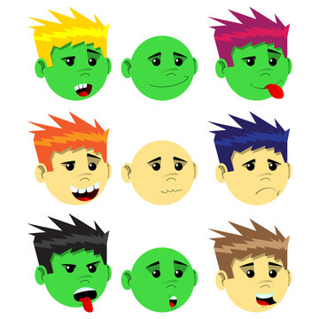 Vector Illustrated Cartoon Male Emotion face set.