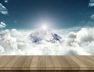 Wood table with mountain sense