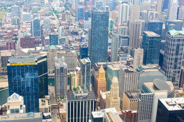 Fototapeta na wymiar Aerial view of Chicago downtown at foggy day