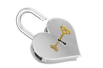 3D illustration Castle in heart-shaped open key.