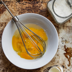 Shake the egg in a bowl, whisk