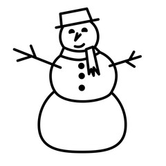 Cute snowman with hat and scarf. Linear thin line vector illustration