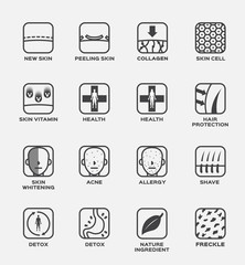 collagen , skin and hair icon vector . cell  vitamin  health  whitening  acne  allergy shave  detox  nature ingredient  freckle