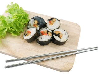 Veggie Sushi Rolls or Vegetable Maki Isolated on White