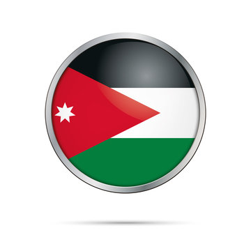 Vector Jordanian flag button. Jordan flag in glass button style with metal frame.