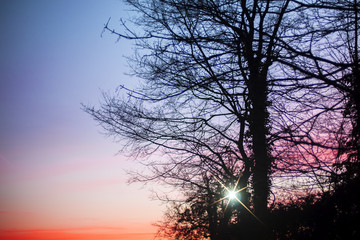 Red dawn. Symbolic of spiritual awakening. Natural sunrise image with copy space