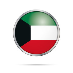 Vector Kuwaitian flag button. Kuwait flag in glass button style with metal frame.