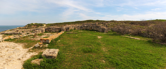 spring landscape with ruins