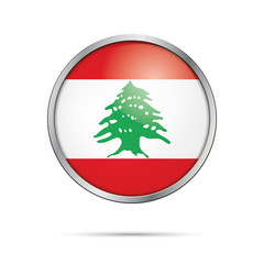 Vector Lebanese flag button. Lebanon flag in glass button style with metal frame.