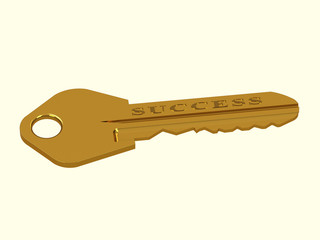 The 3D illustration a golden key for success, opens access to success.