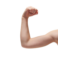 Bent hand of the child athlete. on a white background.