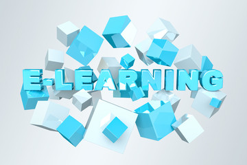 Floating 3D render e-learning presentation with cube