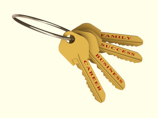 The 3D illustration a golden key for success, opens access to success.