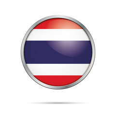 Vector Thai flag Button. Thailand flag in glass button style with metal frame.