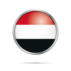 Vector Yemenite flag Button. Yemen flag in glass button style with metal frame.