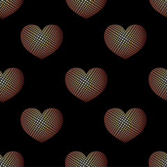 Golden heart seamless pattern on black background.Vector illustration.