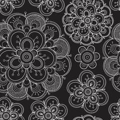 Seamless floral pattern in black and white color